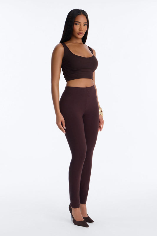 Ultra Ribbed Mid Rise Legging - Chocolate NEWFASHIONEDGE