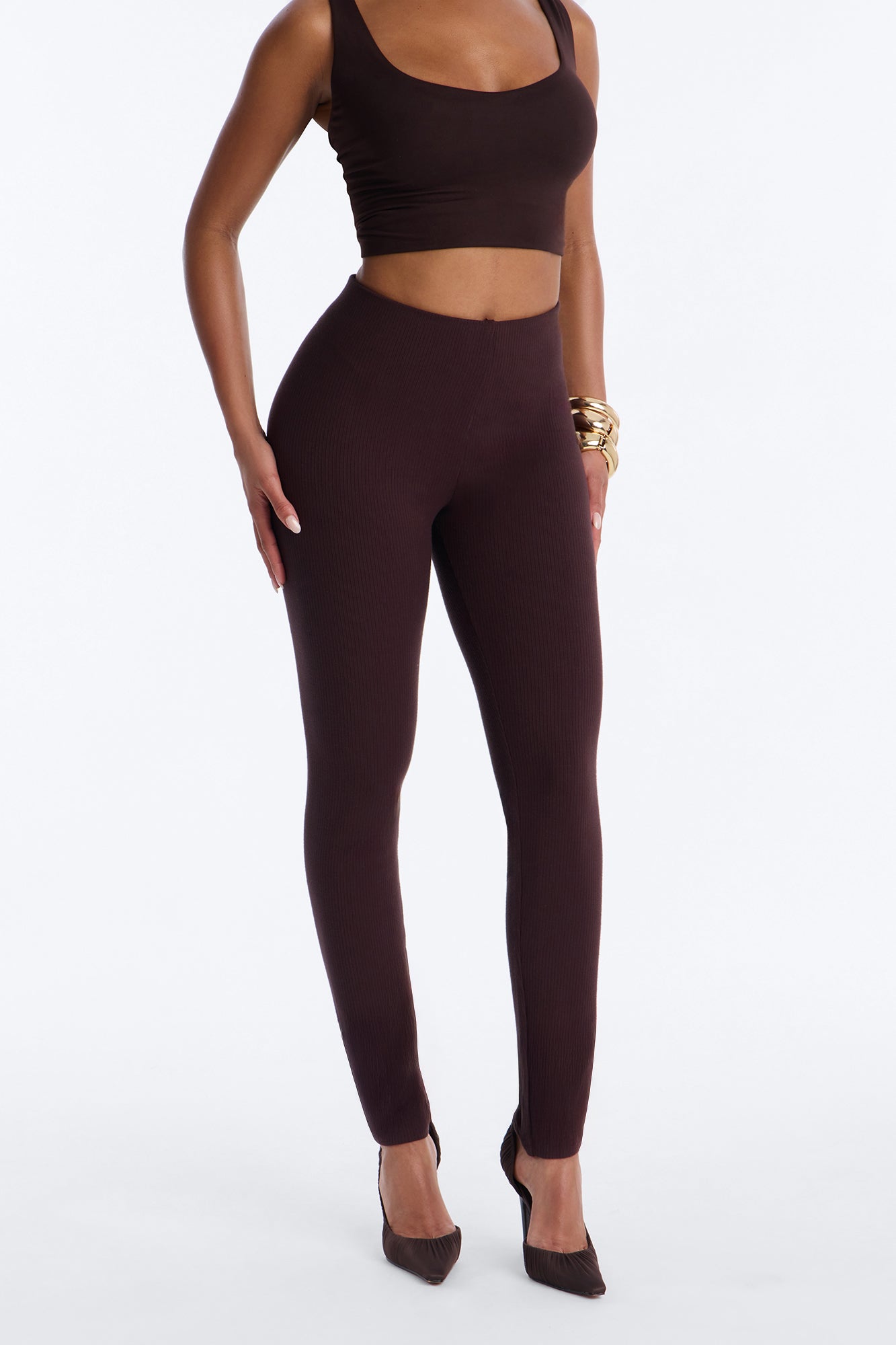 Ultra Ribbed Mid Rise Legging - Chocolate NEWFASHIONEDGE
