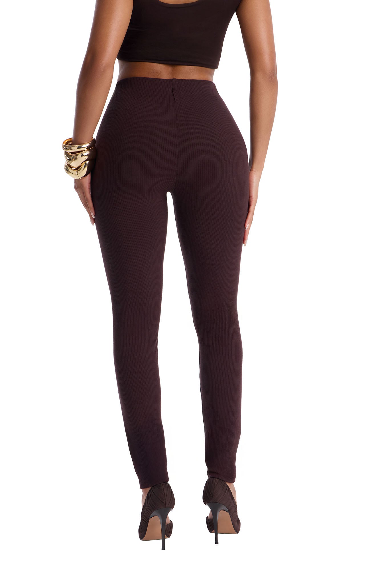 Ultra Ribbed Mid Rise Legging - Chocolate NEWFASHIONEDGE
