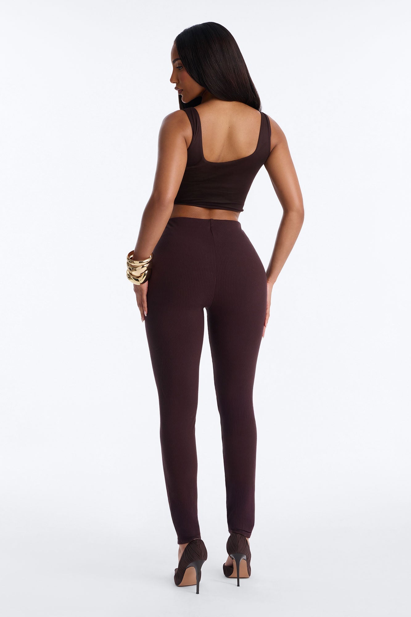Ultra Ribbed Mid Rise Legging - Chocolate NEWFASHIONEDGE