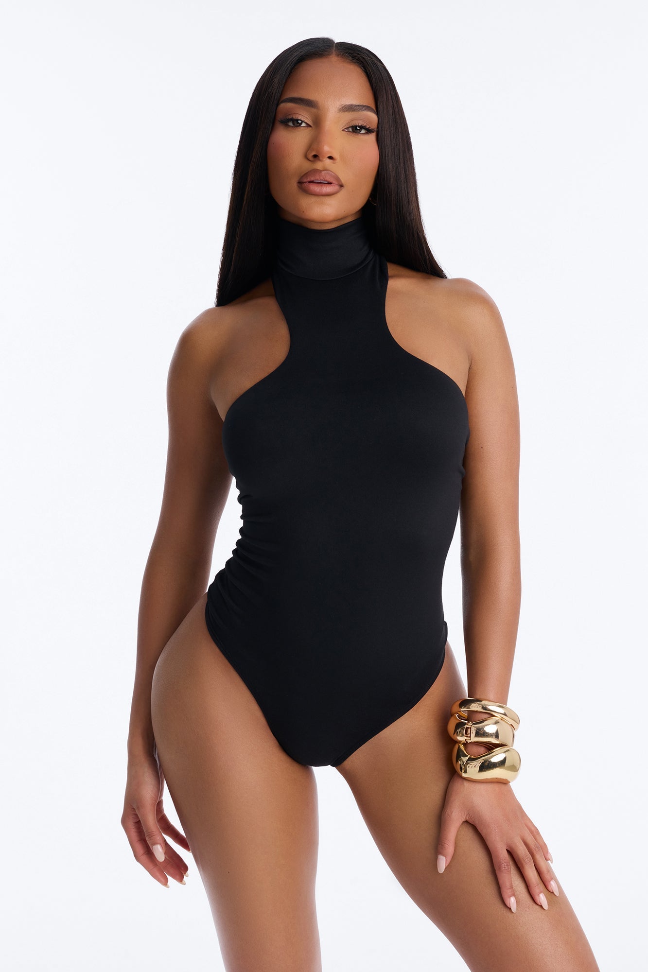 Simple Girl Mock Neck Sleeveless Bodysuit - Black NEWFASHIONEDGE