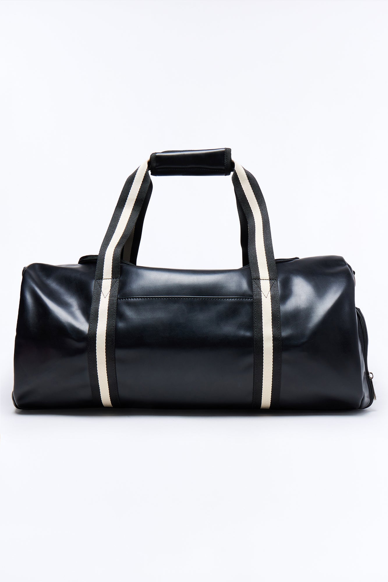 Contrast Strap Mid Size Faux Leather Duffle Bag - Black