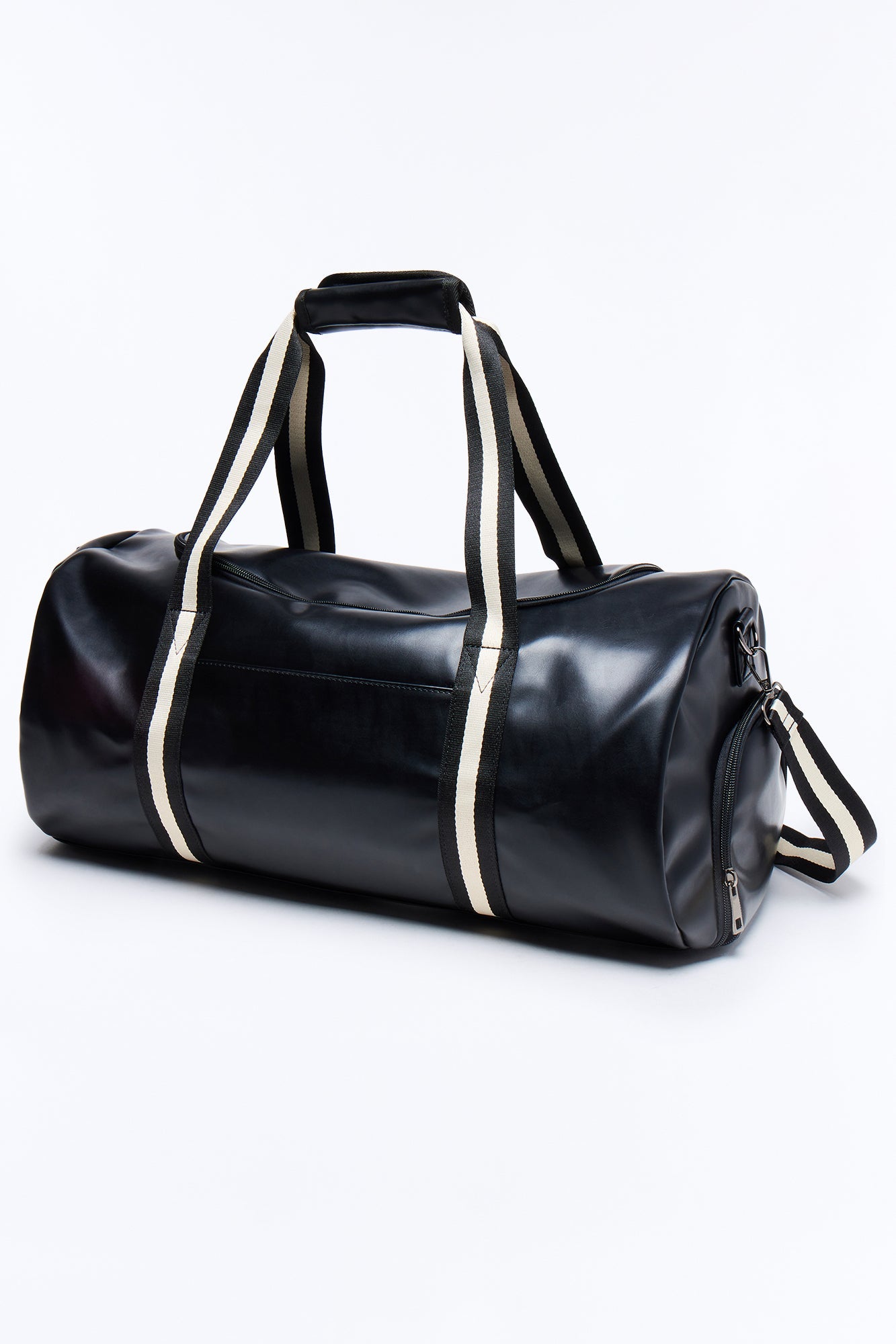 Contrast Strap Mid Size Faux Leather Duffle Bag - Black
