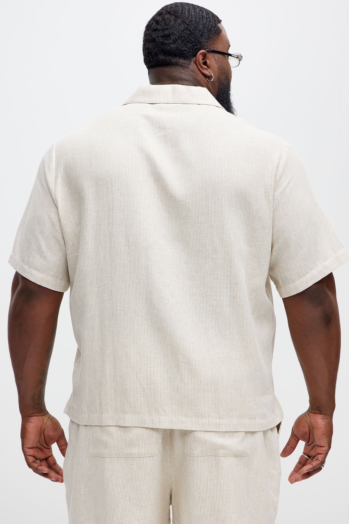Twill Stripe Slim Button Up - Taupe