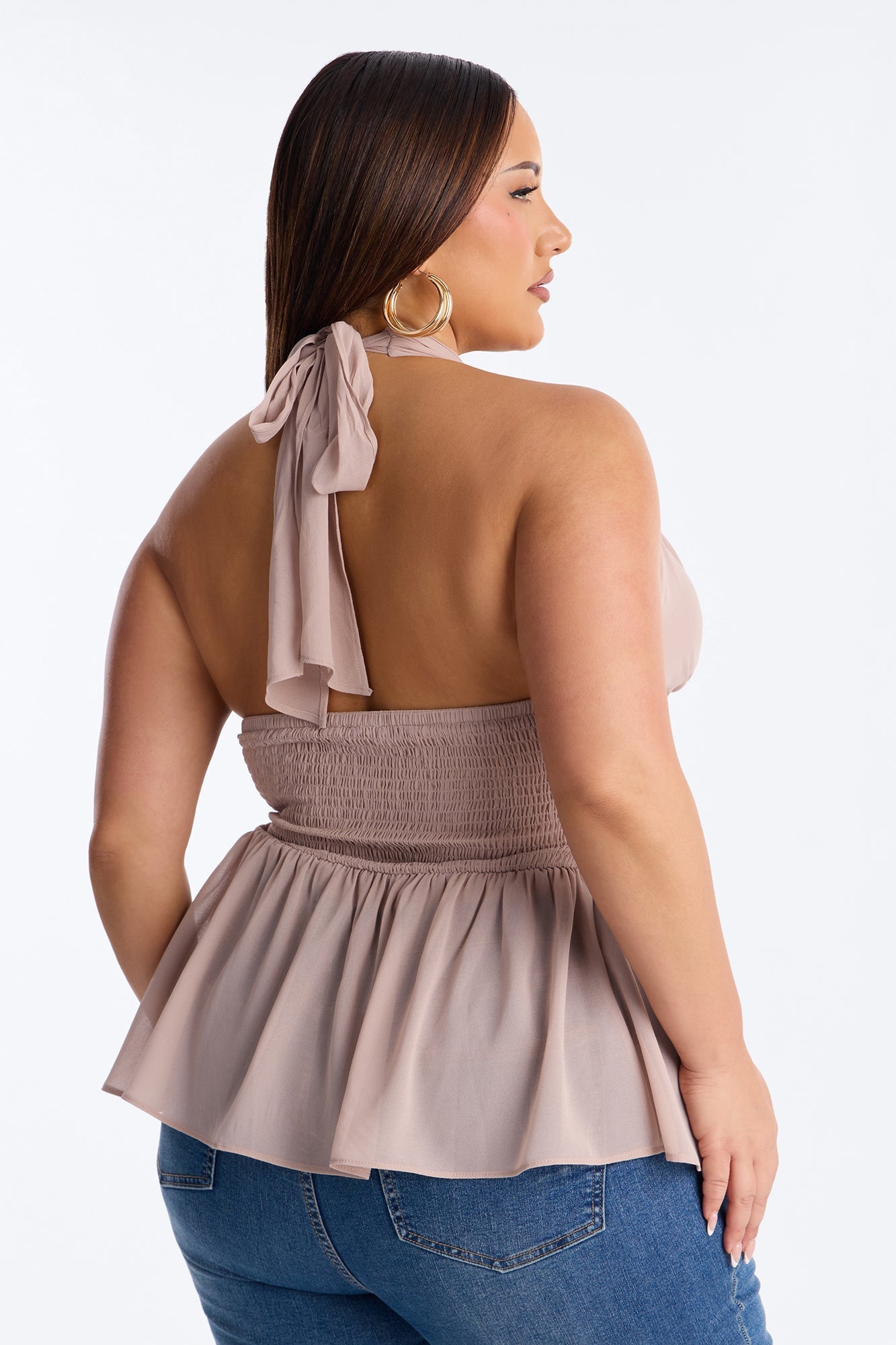 Iced Lattes Ruffle Chiffon Halter Top - Mauve