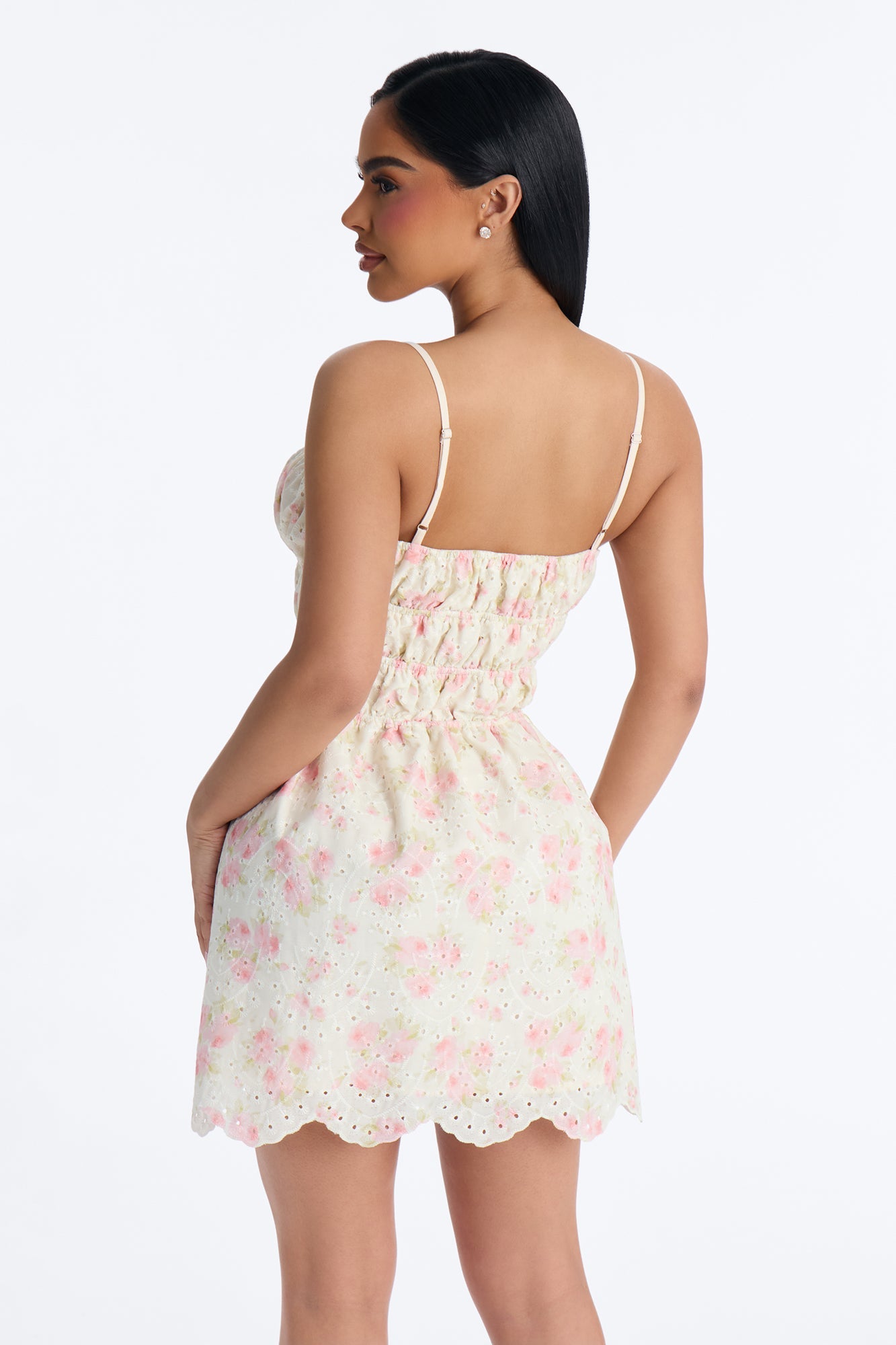 Skylar Floral Eyelet Mini Dress - Cream/combo Fashion Nova
