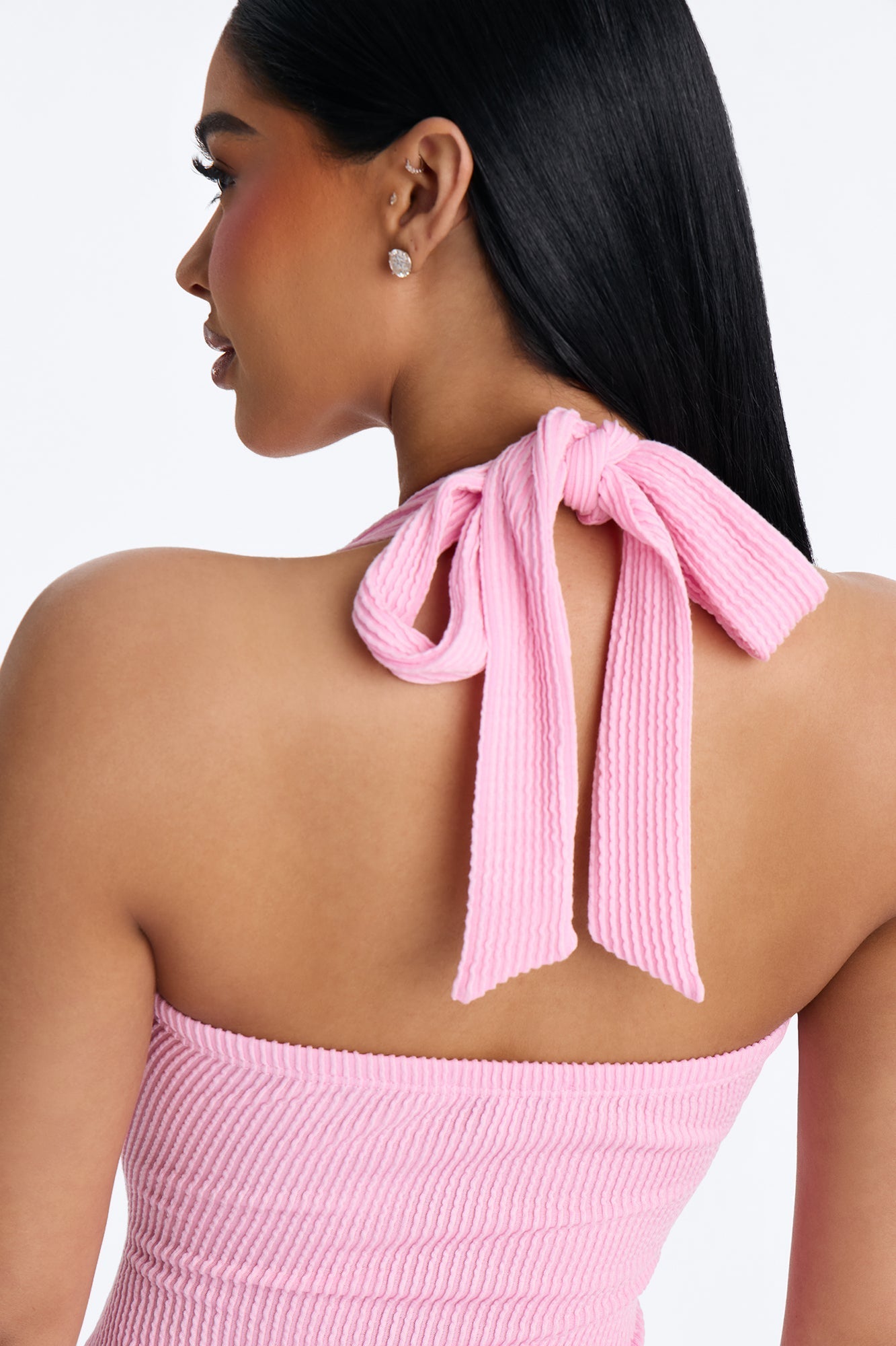 Kamryn Halter Ribbed Mini Dress - Pink NEWFASHIONEDGE