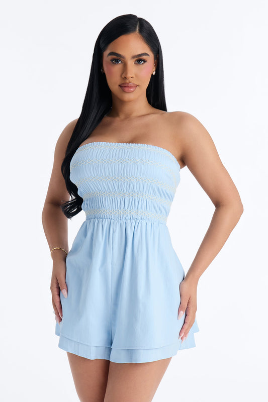 Chantel Strapless Romper - Light Blue