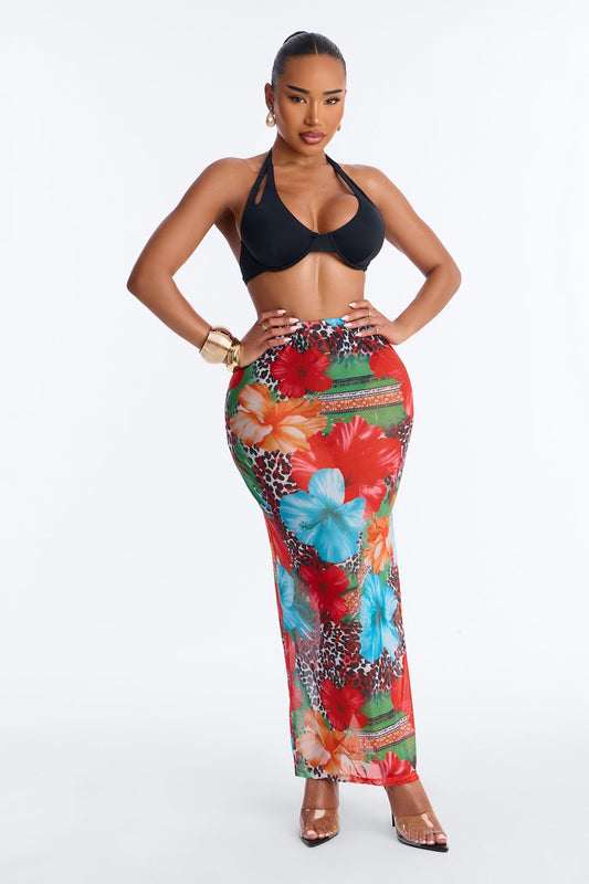Tropic Tide Animal Floral Mesh Cover Up Skirt - Multi Color NEWFASHIONEDGE