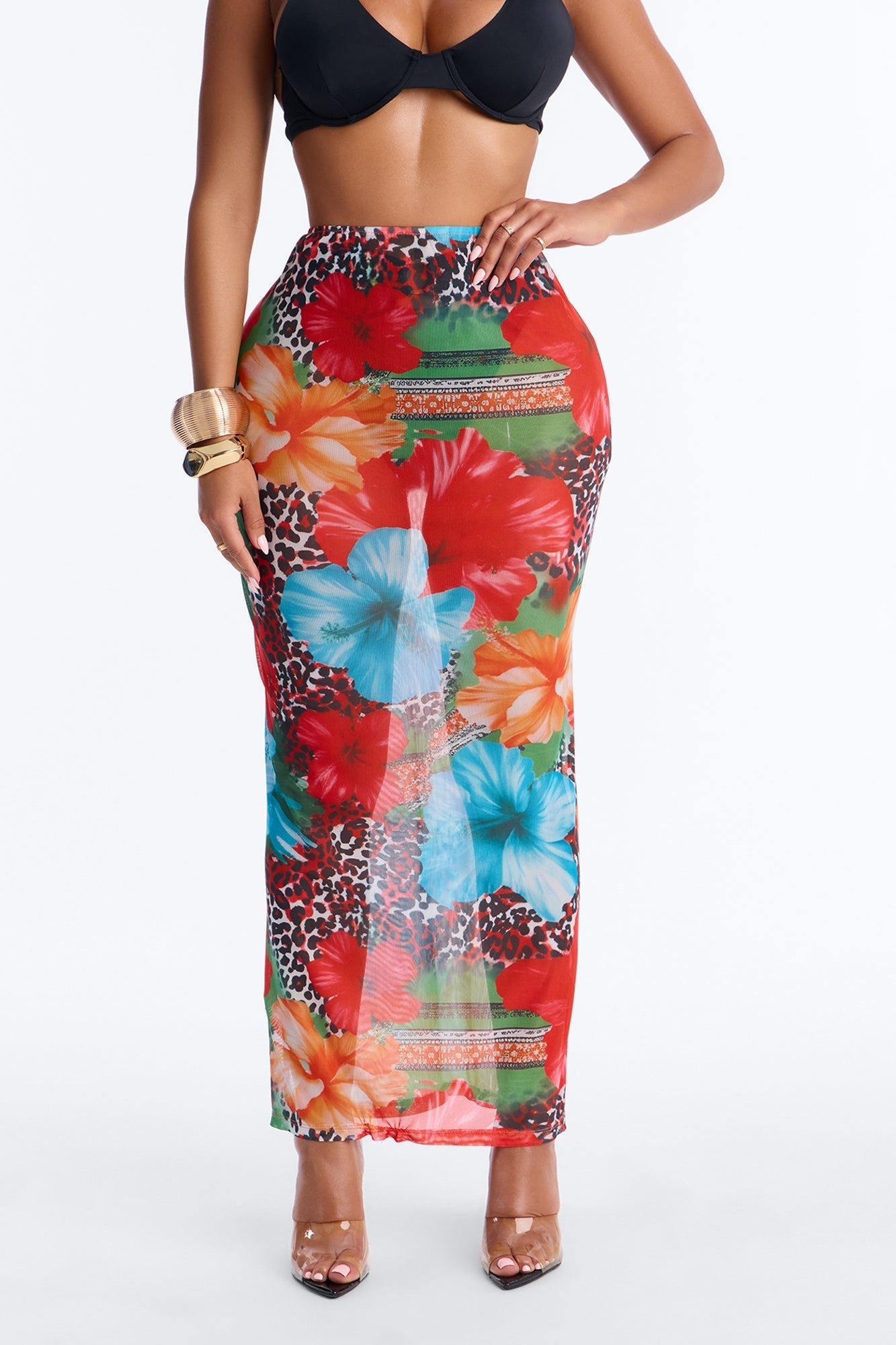Tropic Tide Animal Floral Mesh Cover Up Skirt - Multi Color NEWFASHIONEDGE