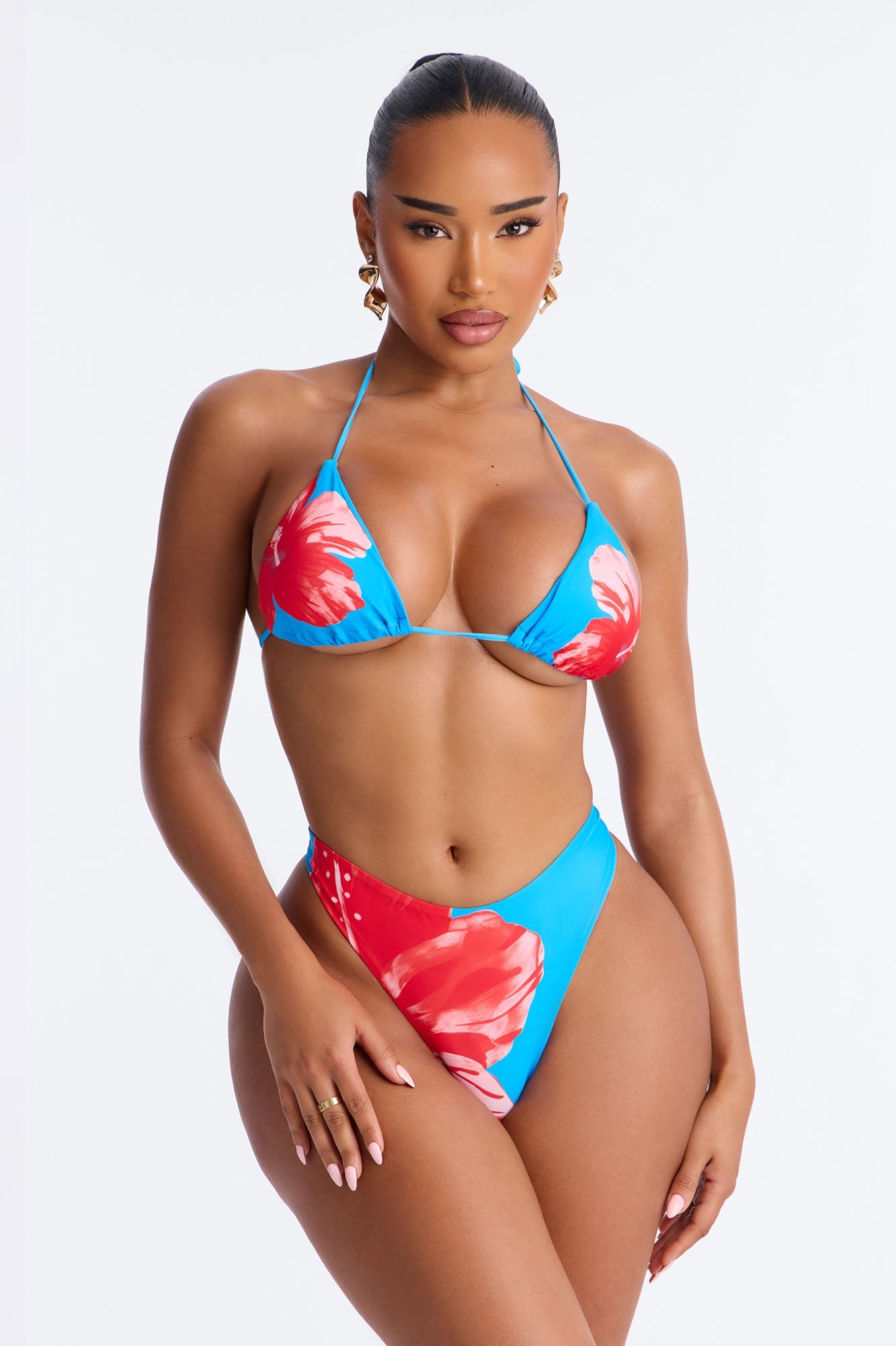 Liliana 2 Piece Floral Triangle Bikini Set - Blue/combo