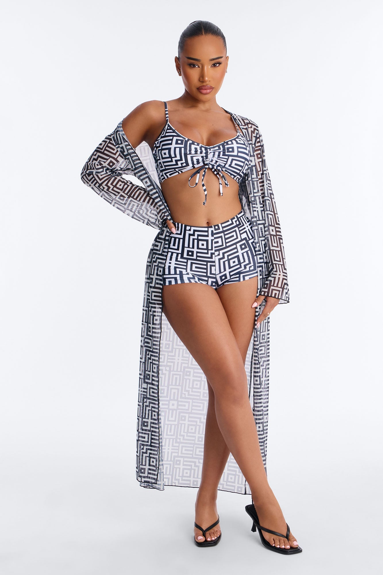 Checking You Out Bikini And Coverup Set - Black/White NEWFASHIONEDGE