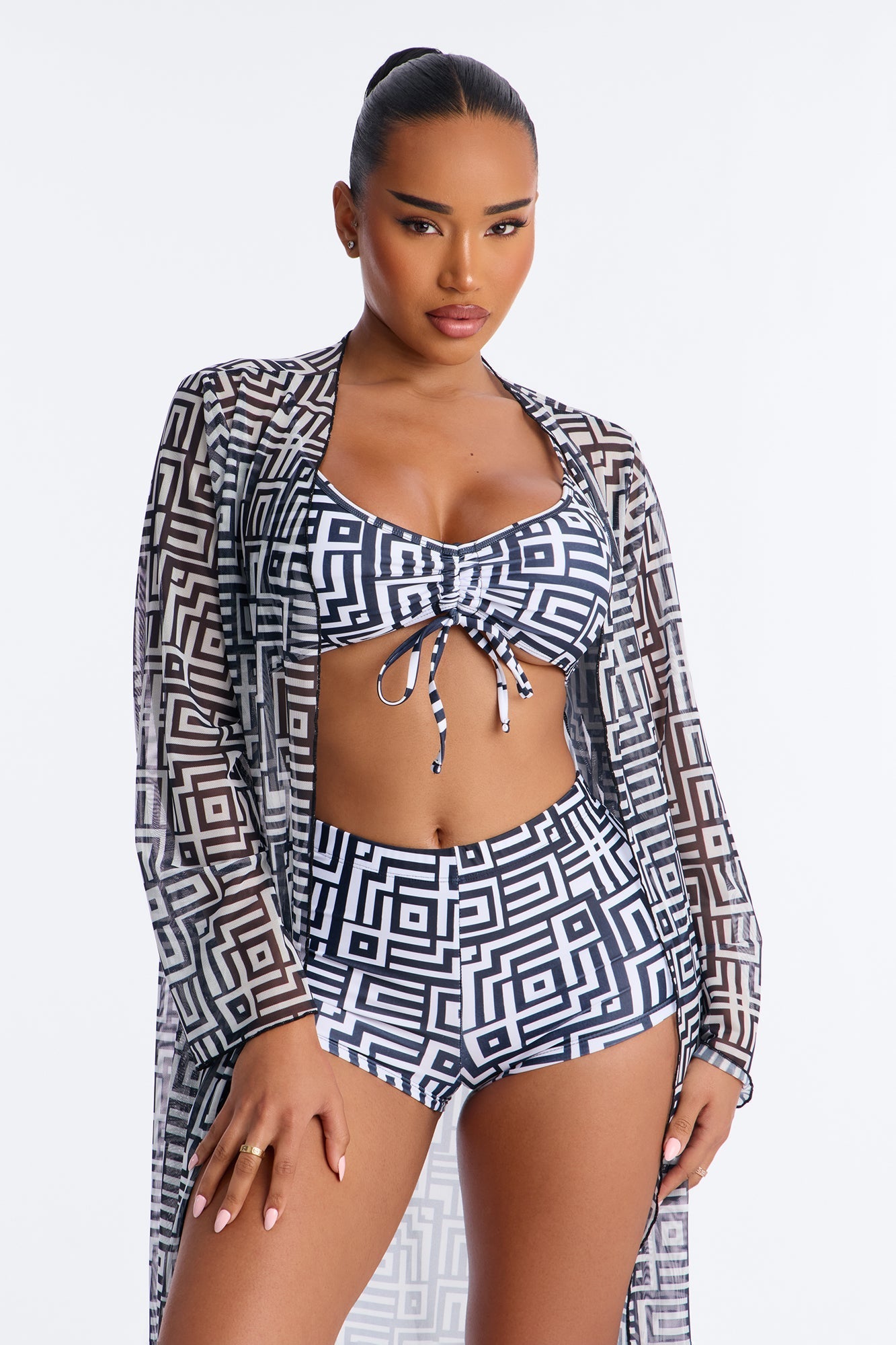 Checking You Out Bikini And Coverup Set - Black/White NEWFASHIONEDGE