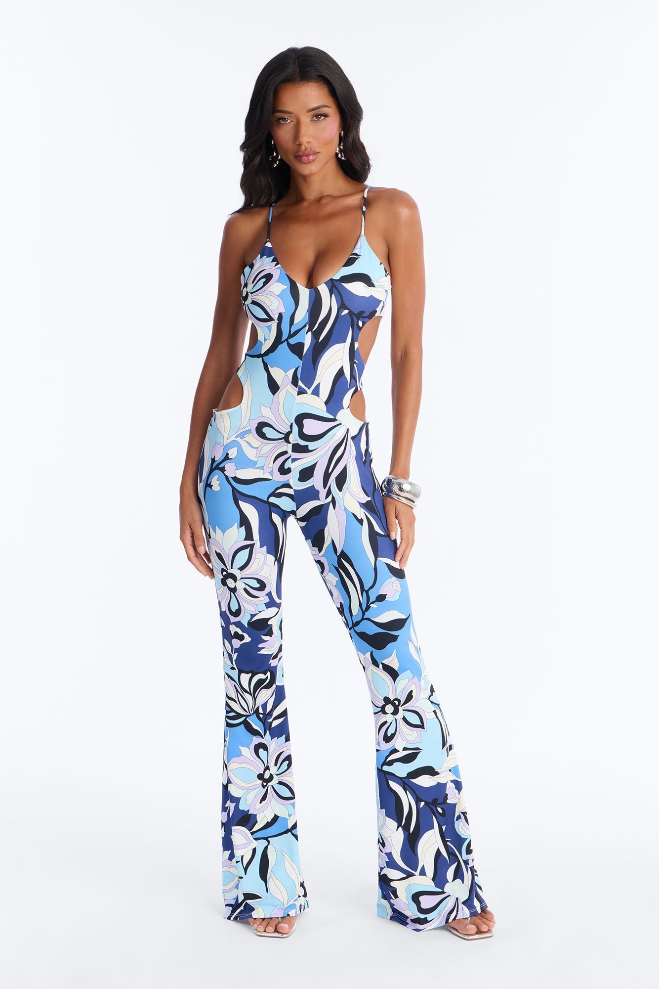 Zarah Cut Out Flare Jumpsuit - Blue NEWFASHIONEDGE