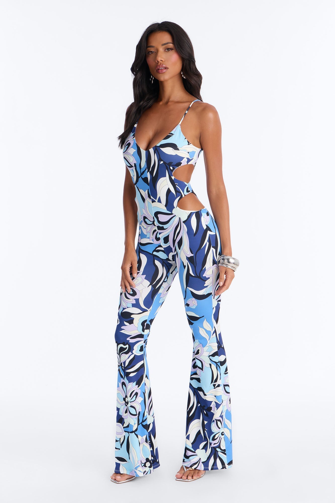 Zarah Cut Out Flare Jumpsuit - Blue NEWFASHIONEDGE