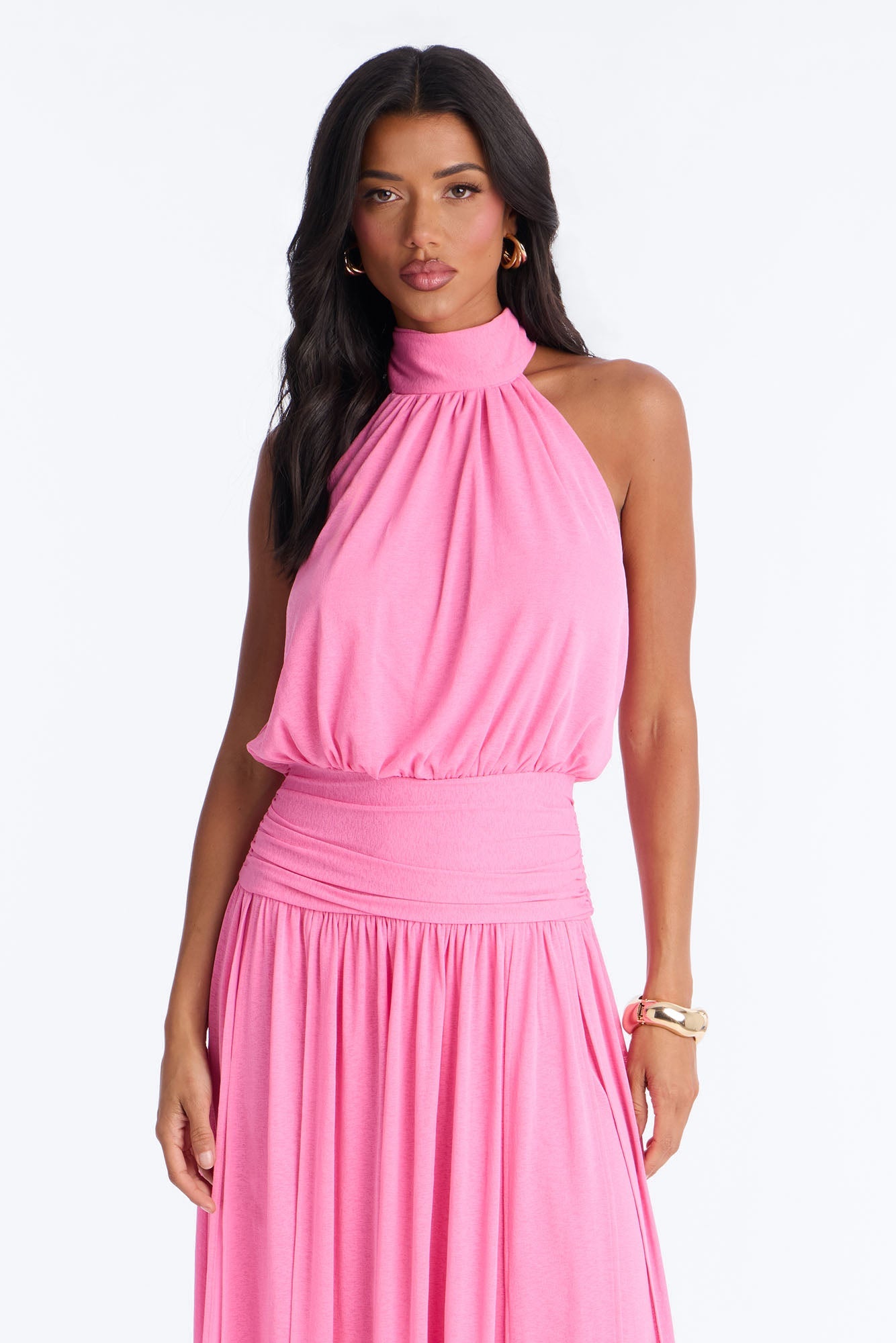 Bianca Halter Mock Neck Maxi Dress - Pink NEWFASHIONEDGE