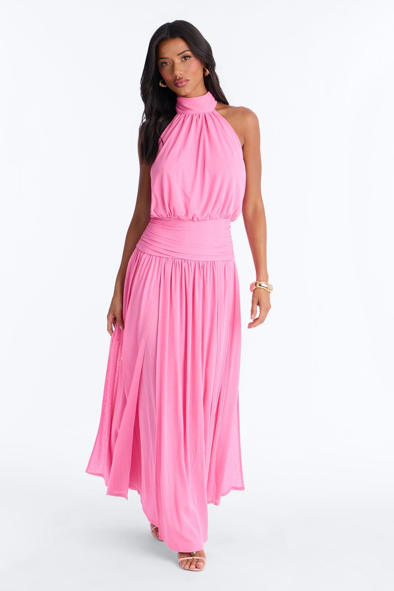 Bianca Halter Mock Neck Maxi Dress - Pink NEWFASHIONEDGE