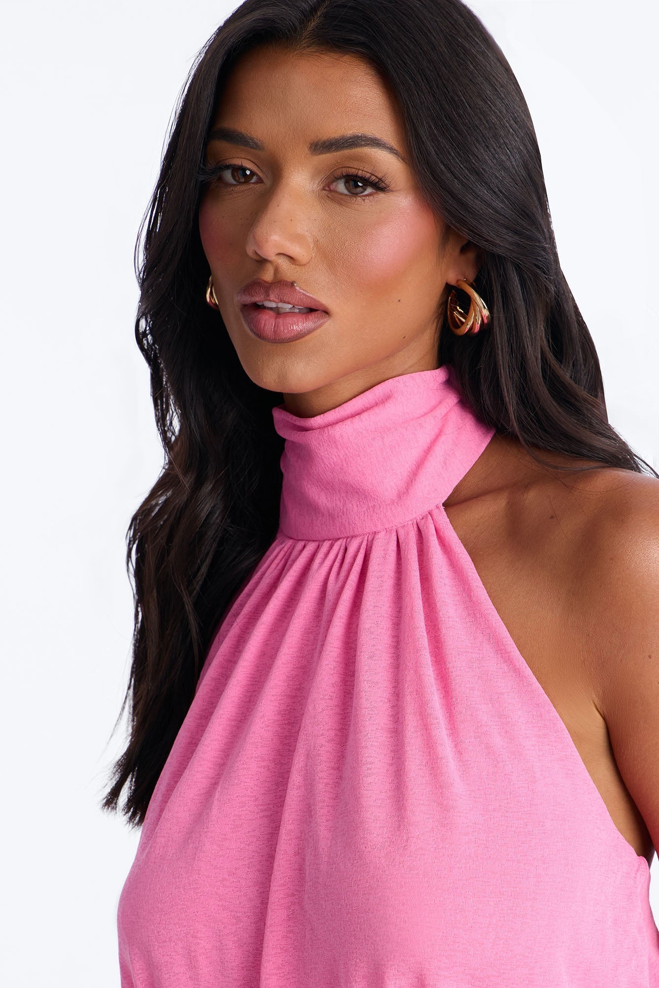 Bianca Halter Mock Neck Maxi Dress - Pink NEWFASHIONEDGE