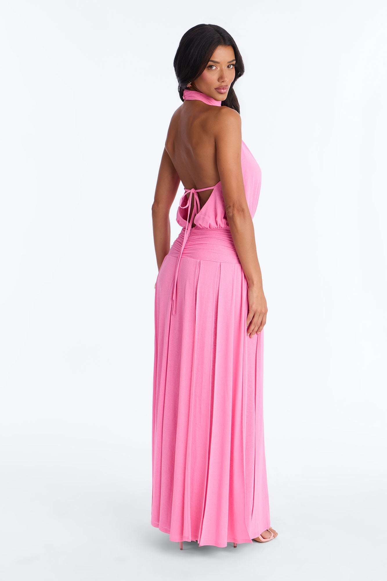 Bianca Halter Mock Neck Maxi Dress - Pink NEWFASHIONEDGE