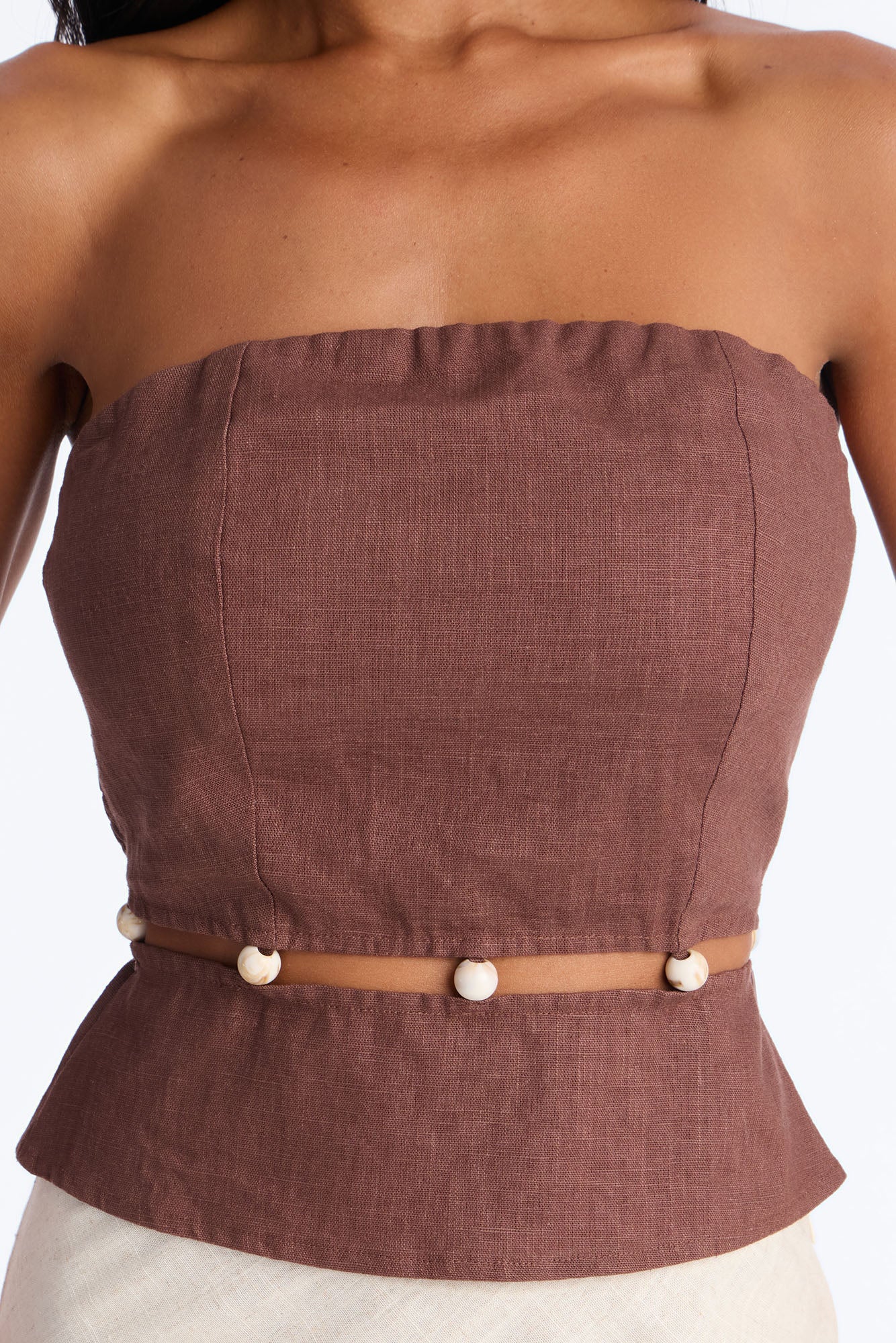 On The Guest List Beaded Linen Top - Brown Fashion Nova