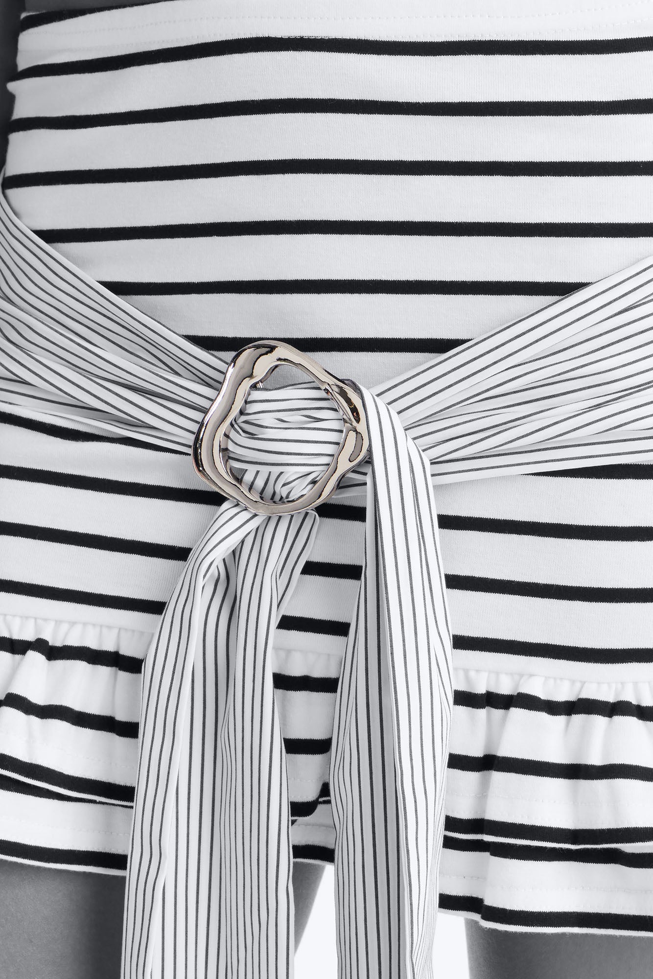 Mariela Striped Belted Skirt Set - White/Black NEWFASHIONEDGE
