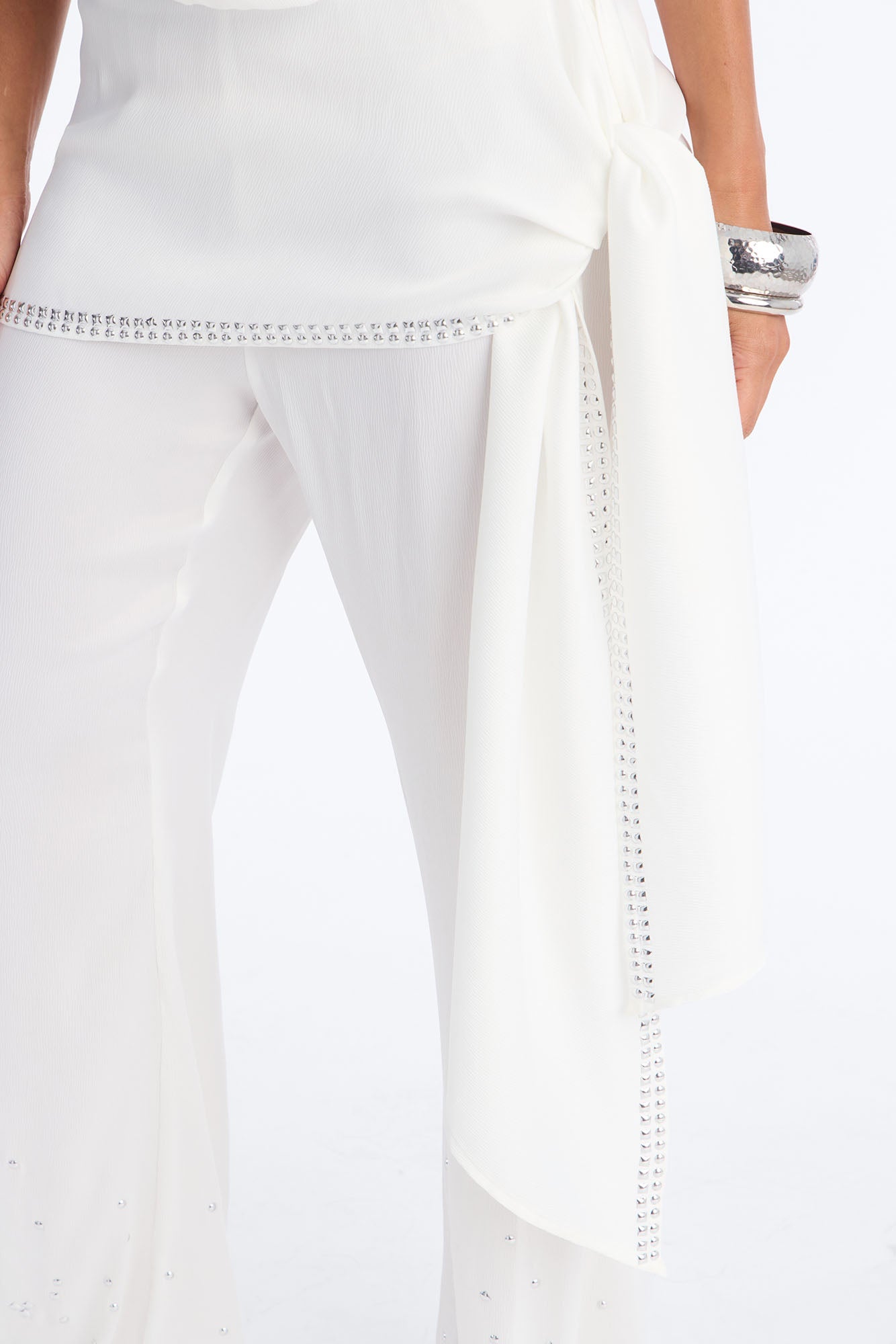 Rey Studded Wrap Pant Set - White