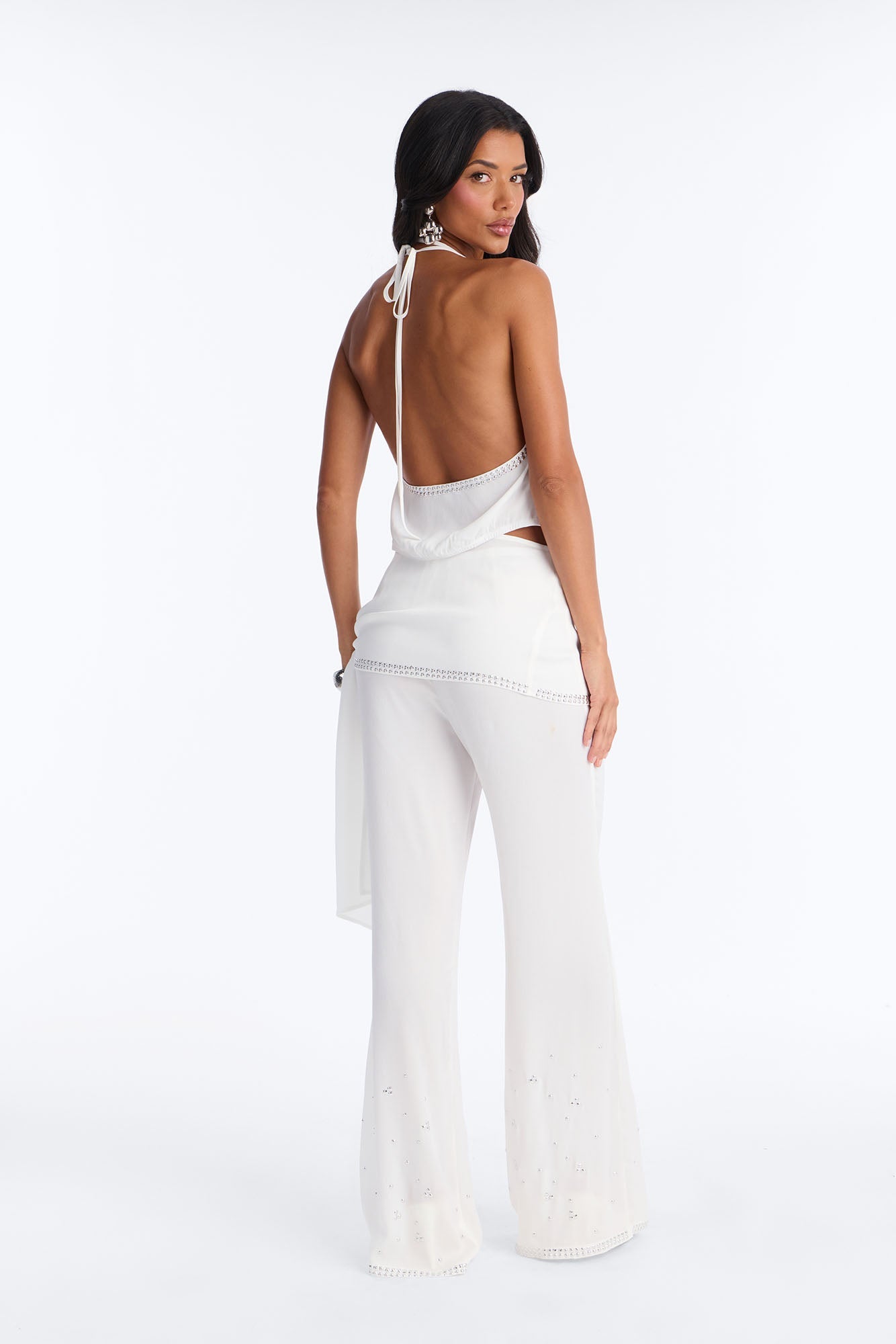 Rey Studded Wrap Pant Set - White