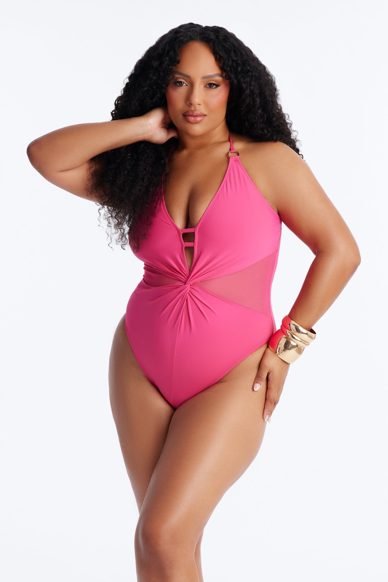 Seas The Day O-Ring Ruching 1 Piece Swimsuit - Hot Pink Fashion Nova
