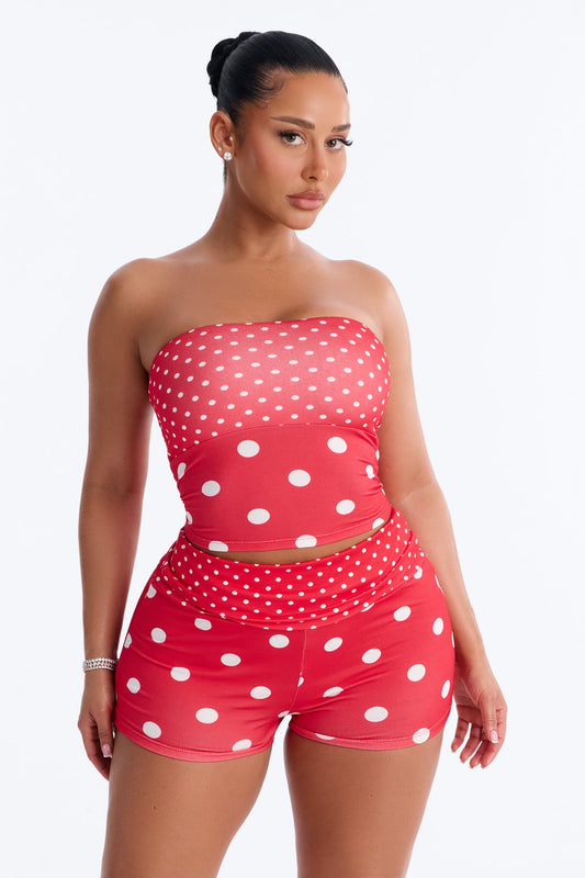 Sabrina Polka Dot Fold Over Waist Micro Short Set - Red Fashion Nova