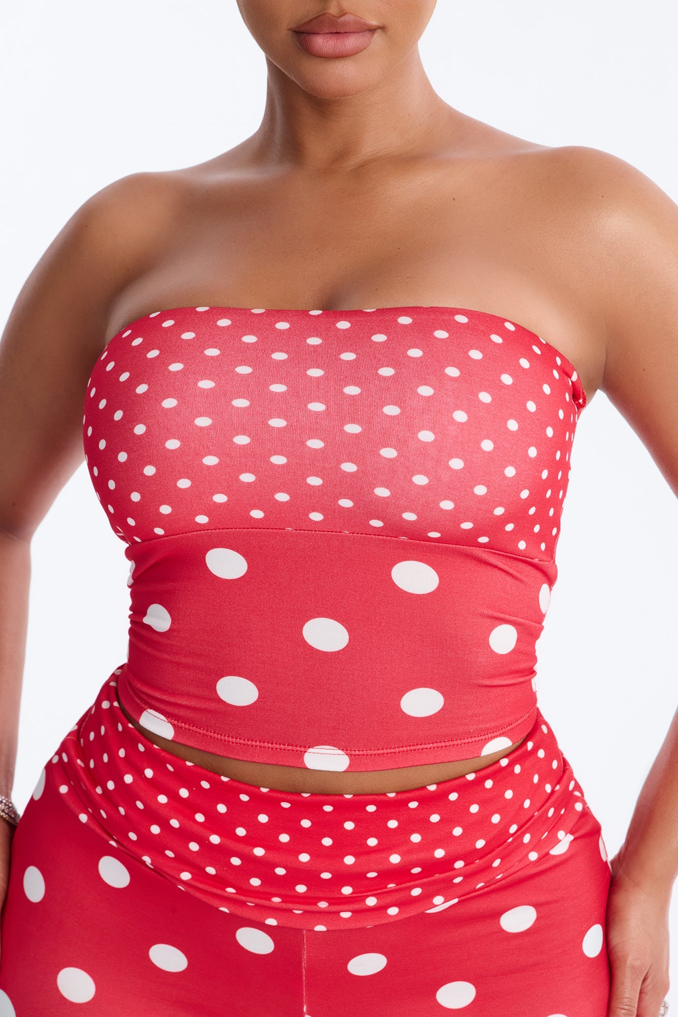 Sabrina Polka Dot Fold Over Waist Micro Short Set - Red Fashion Nova