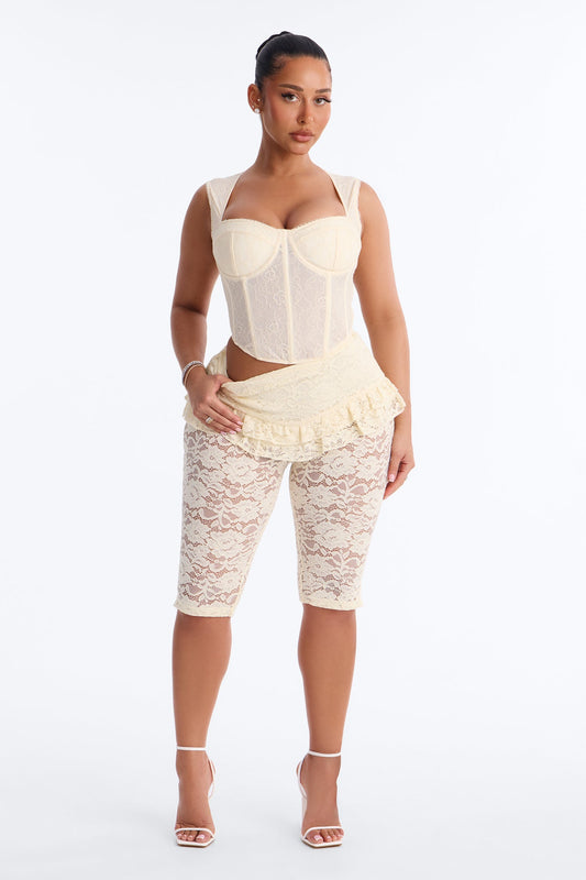Antonella Skirted Lace Capri Legging - Ivory