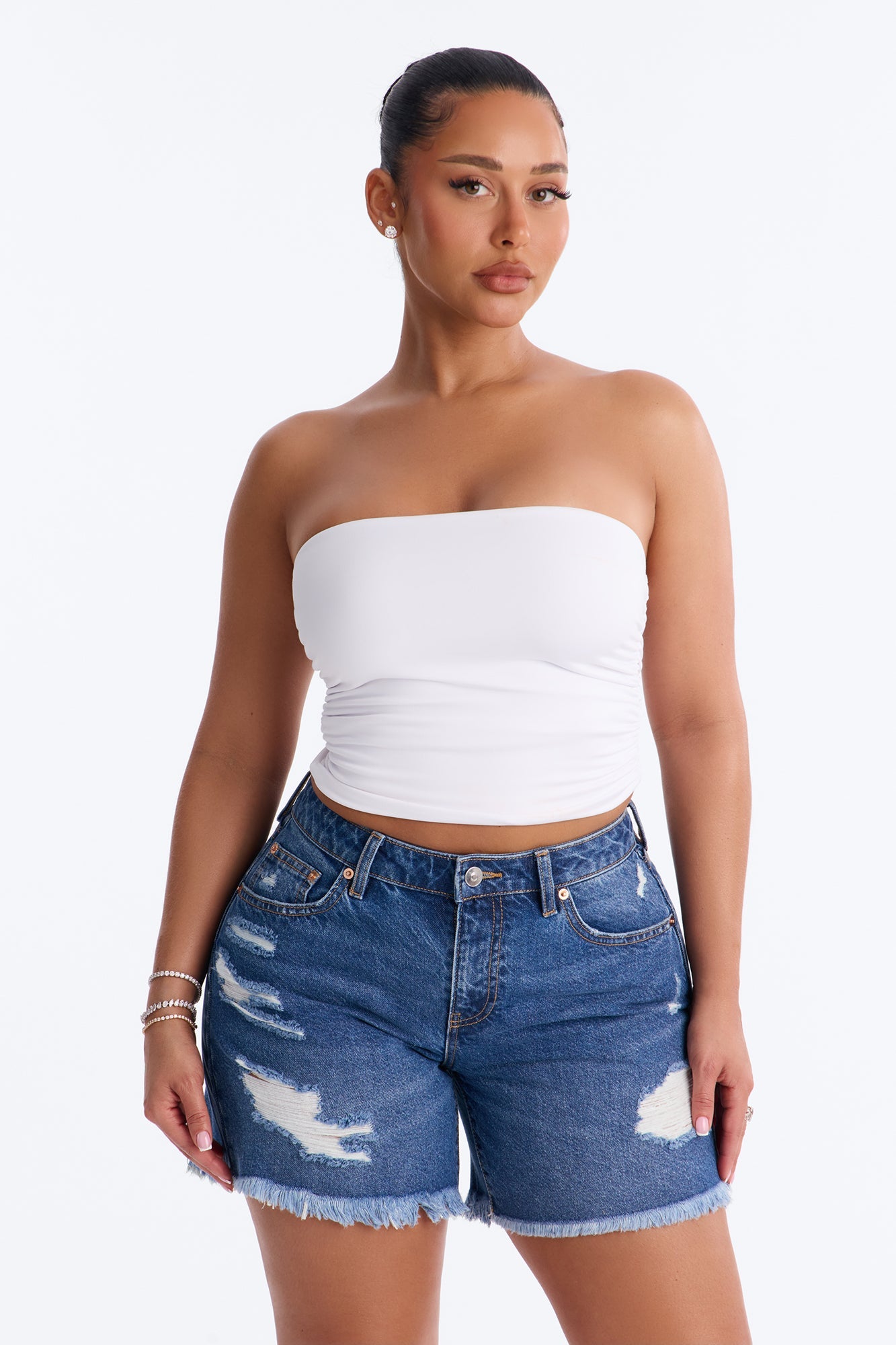 Taylor Ruched Strapless Tube Top - White Fashion Nova