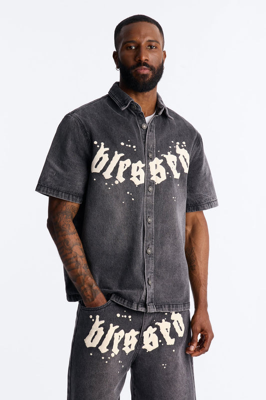 Been Blessed Denim Button Up Shirt - Black Wash