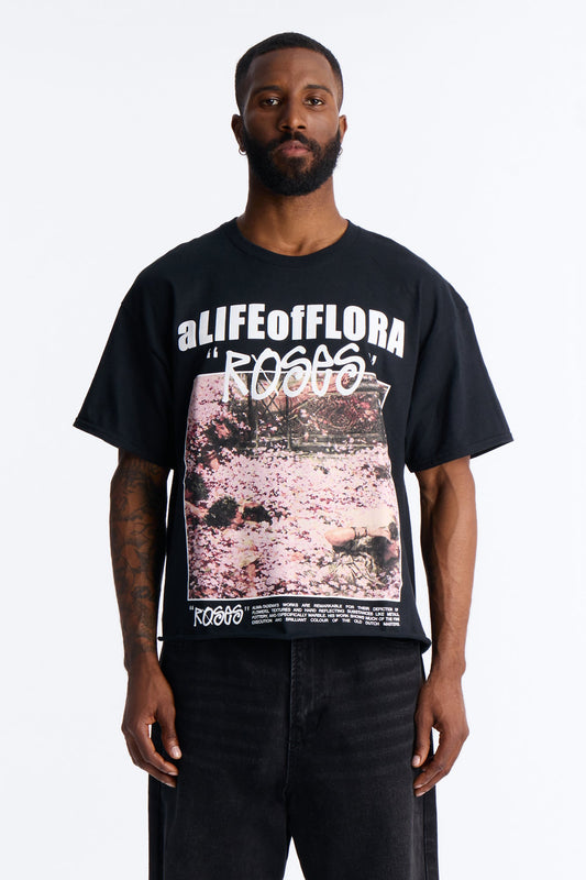 A Life Of Flora Oversized Short Sleeve Tee - Black