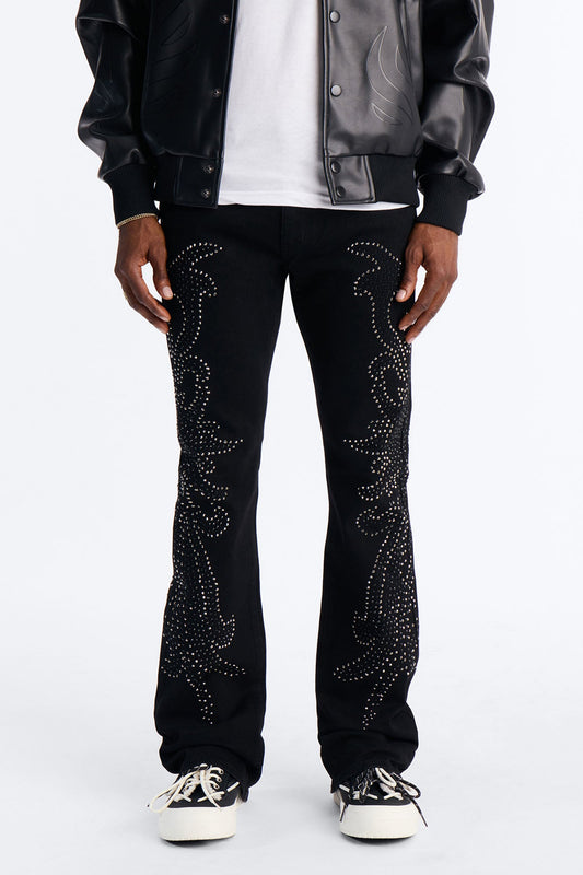 Stacked Skinny Flare Electric Storm Jean - Black