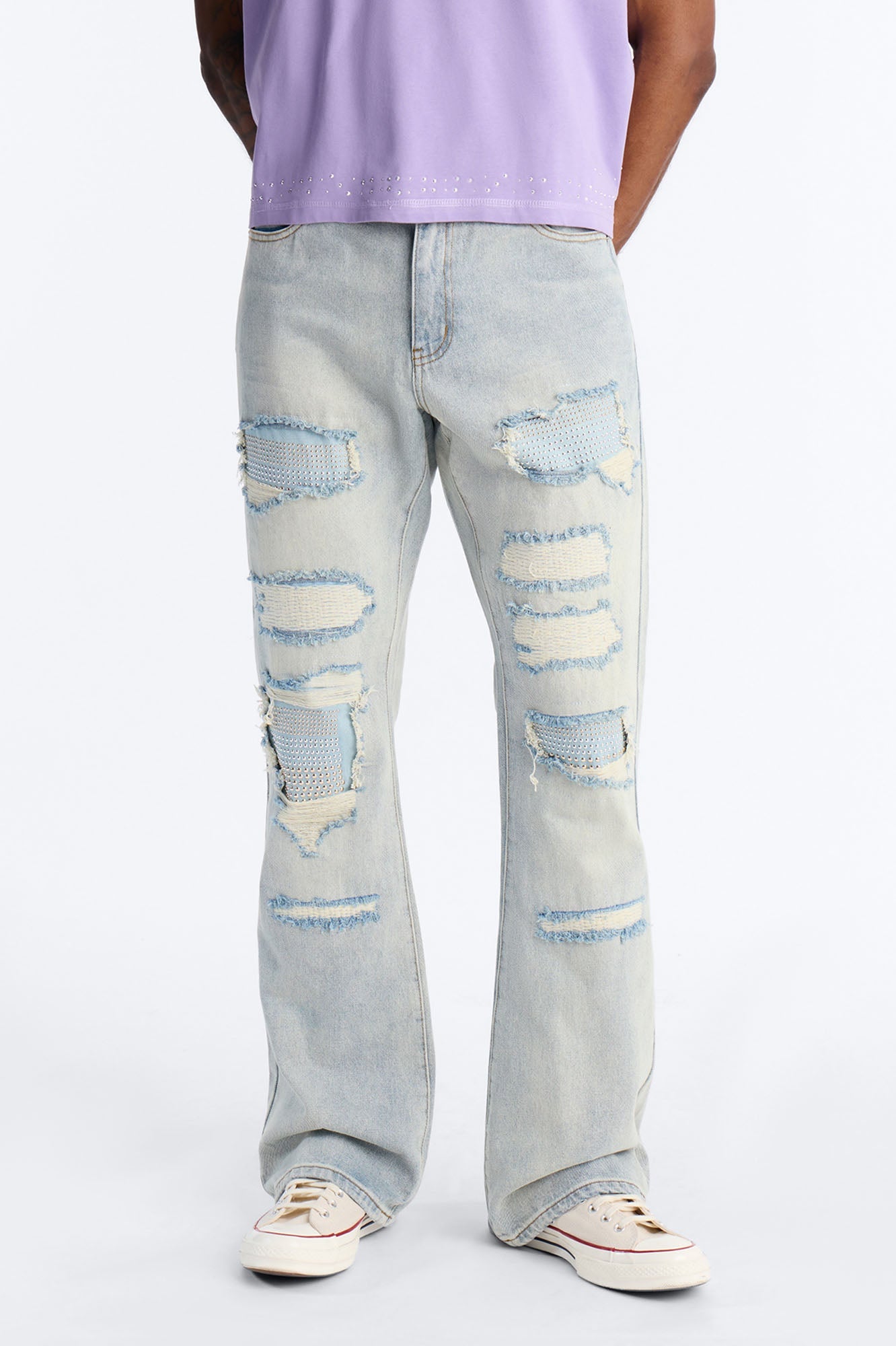 Stacked Slim Flare Stud Havoc Jean - Light Wash