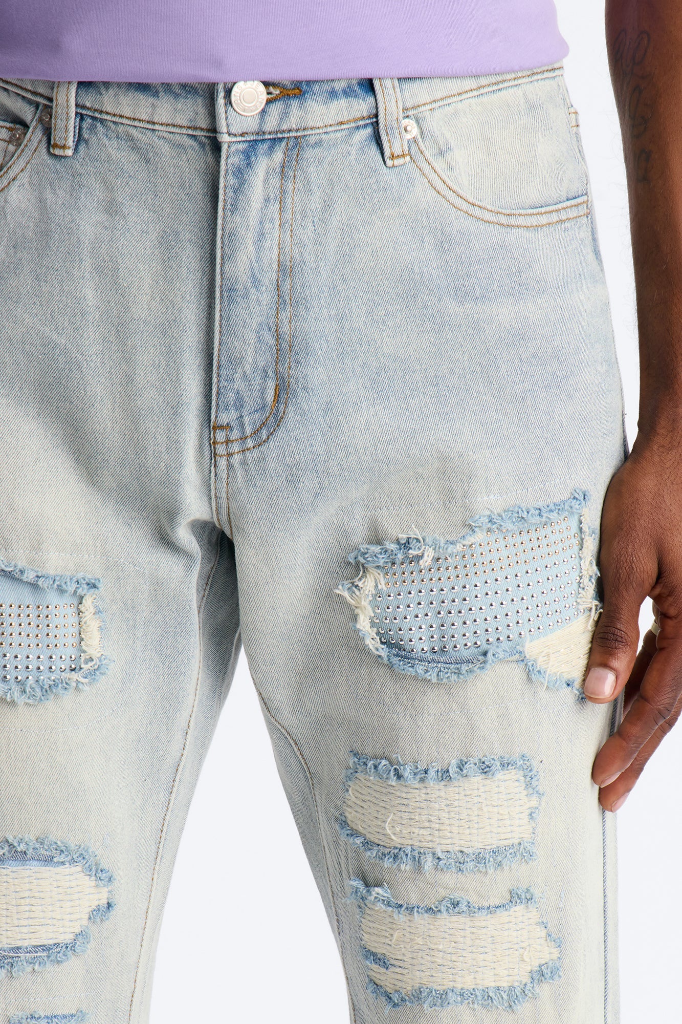 Stacked Slim Flare Stud Havoc Jean - Light Wash