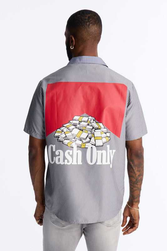 Cash Only Striped Button Up Shirt - Black