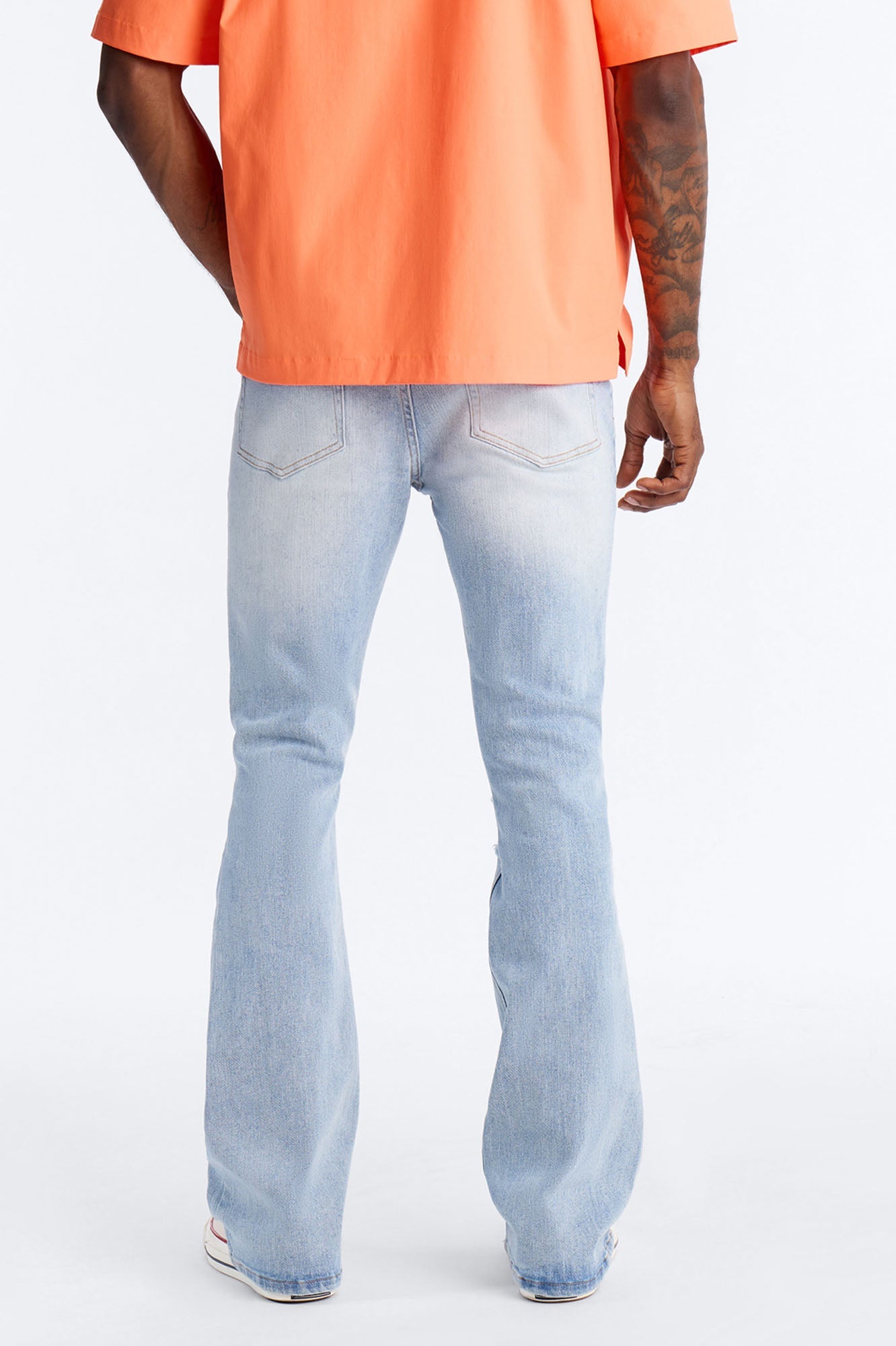 Essential Destroyed Stacked Skinny Flare Stretch Jean - Light Blue Wash