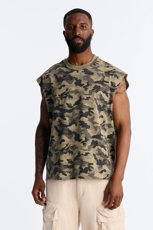 Boxy Cropped Street Soldier Camo Muscle Tee - Camouflage
