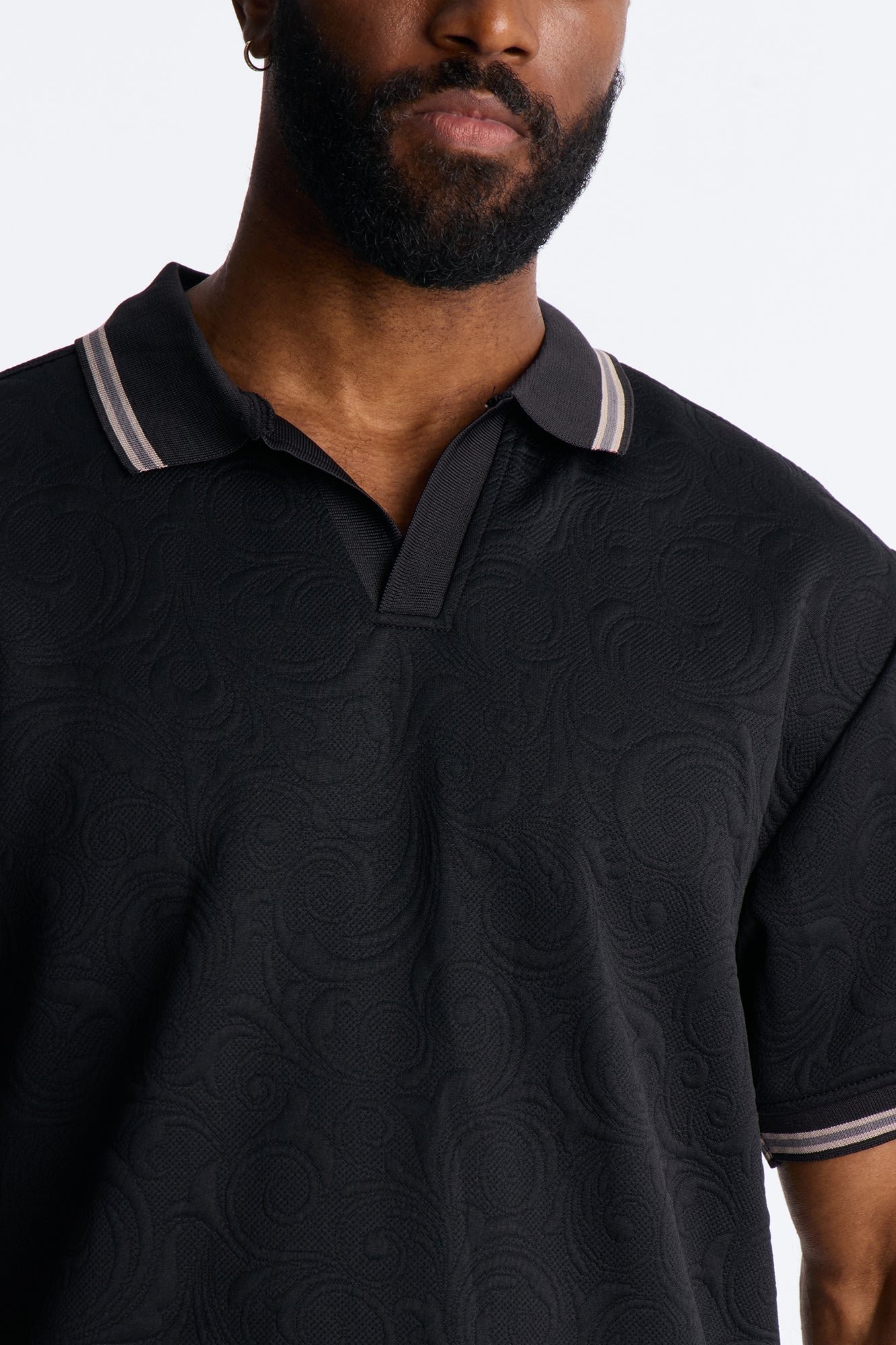 Saints Floral Johnny Collar Polo - Black