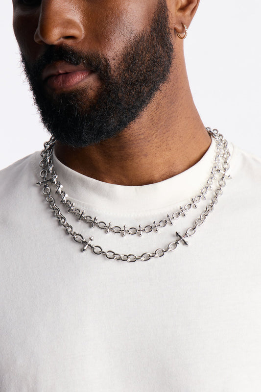 Gothic Cross Necklace Set - Silver