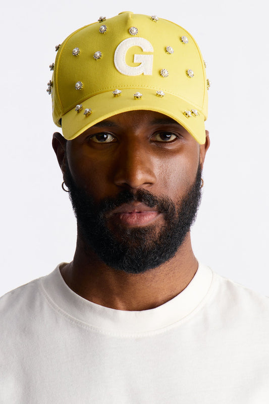 Felt Rhinestone Structured Hat - Yellow