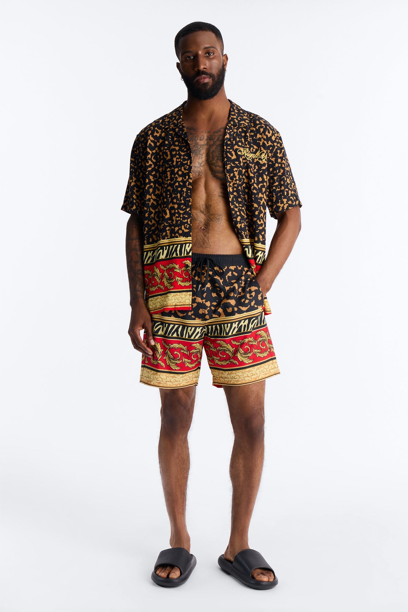 Animal Instincts Paneled Swim Trunk 7″ - Leopard