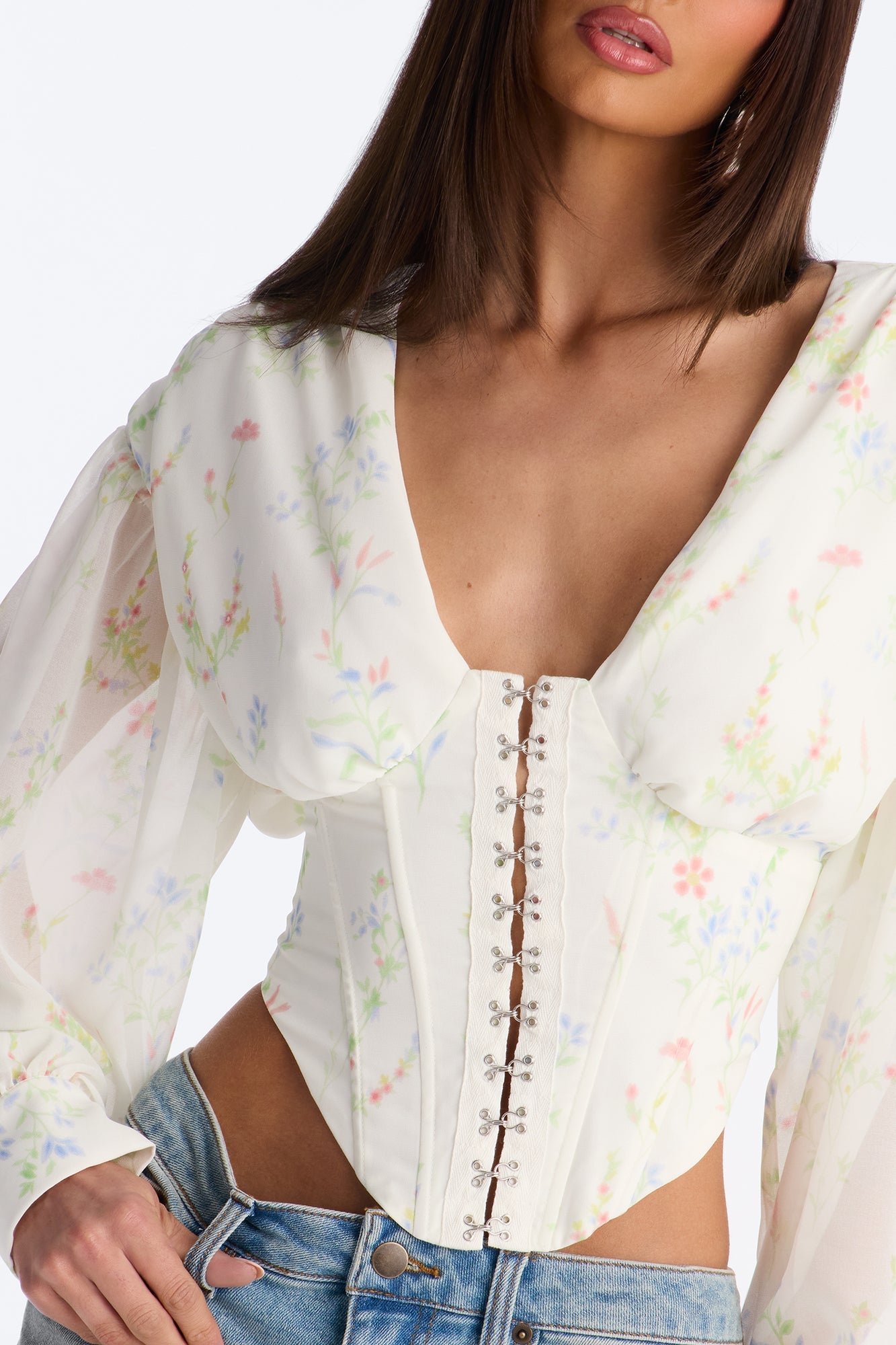 Darling Days Ruched Floral Chiffon Corset - Sage/combo