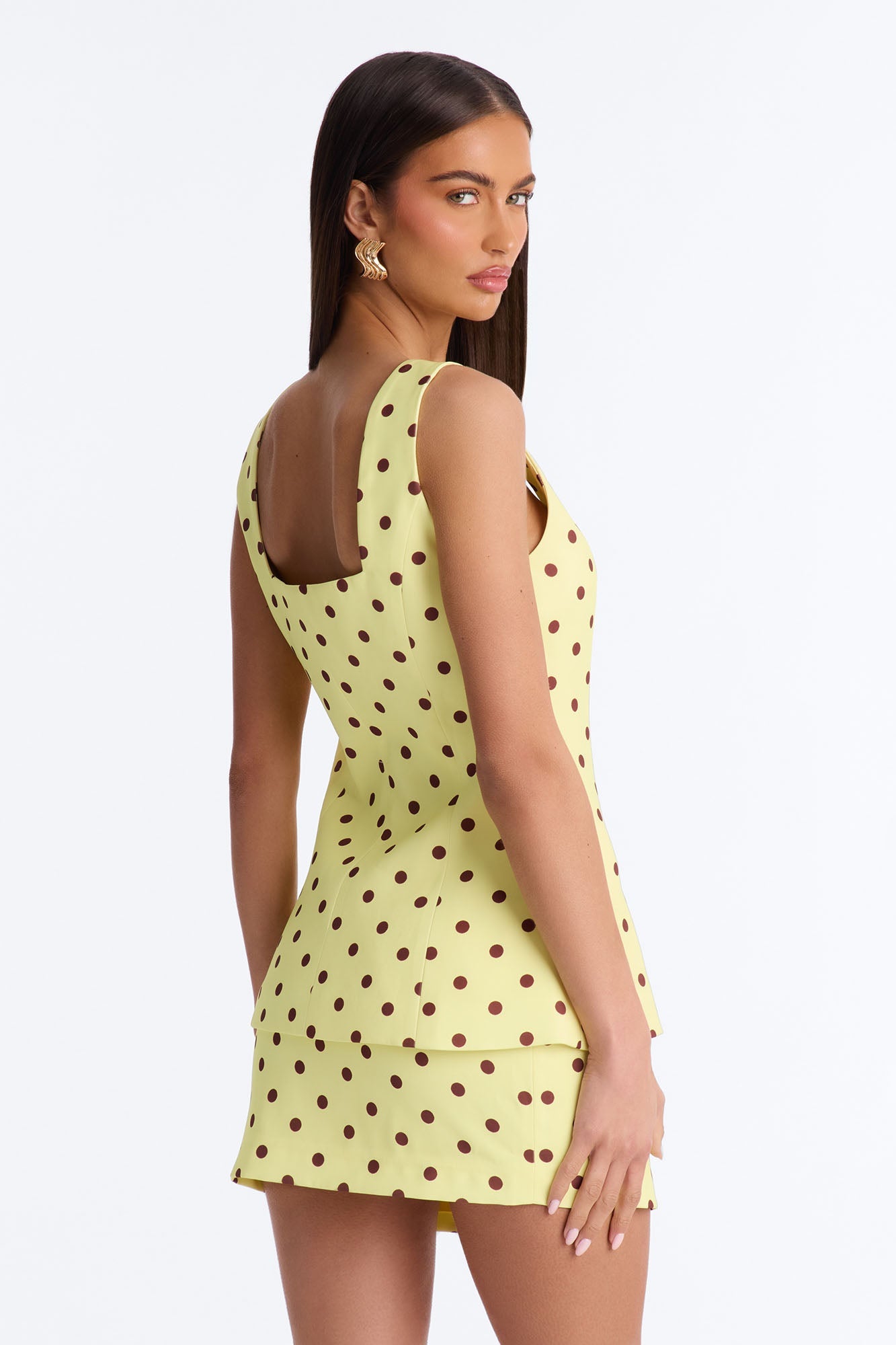 Cori Polka Dot Vest Mini Skirt Set - Yellow/combo