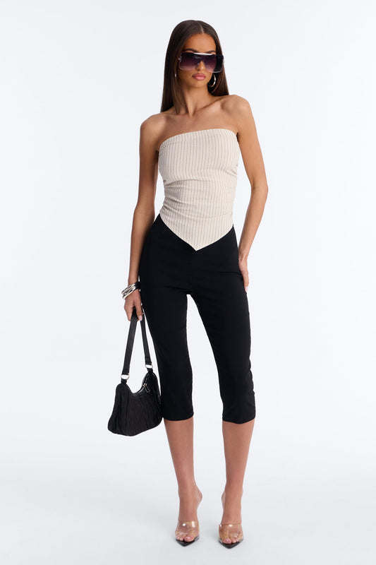 Feeling Fine Pinstripe Linen Top - Oatmeal/combo