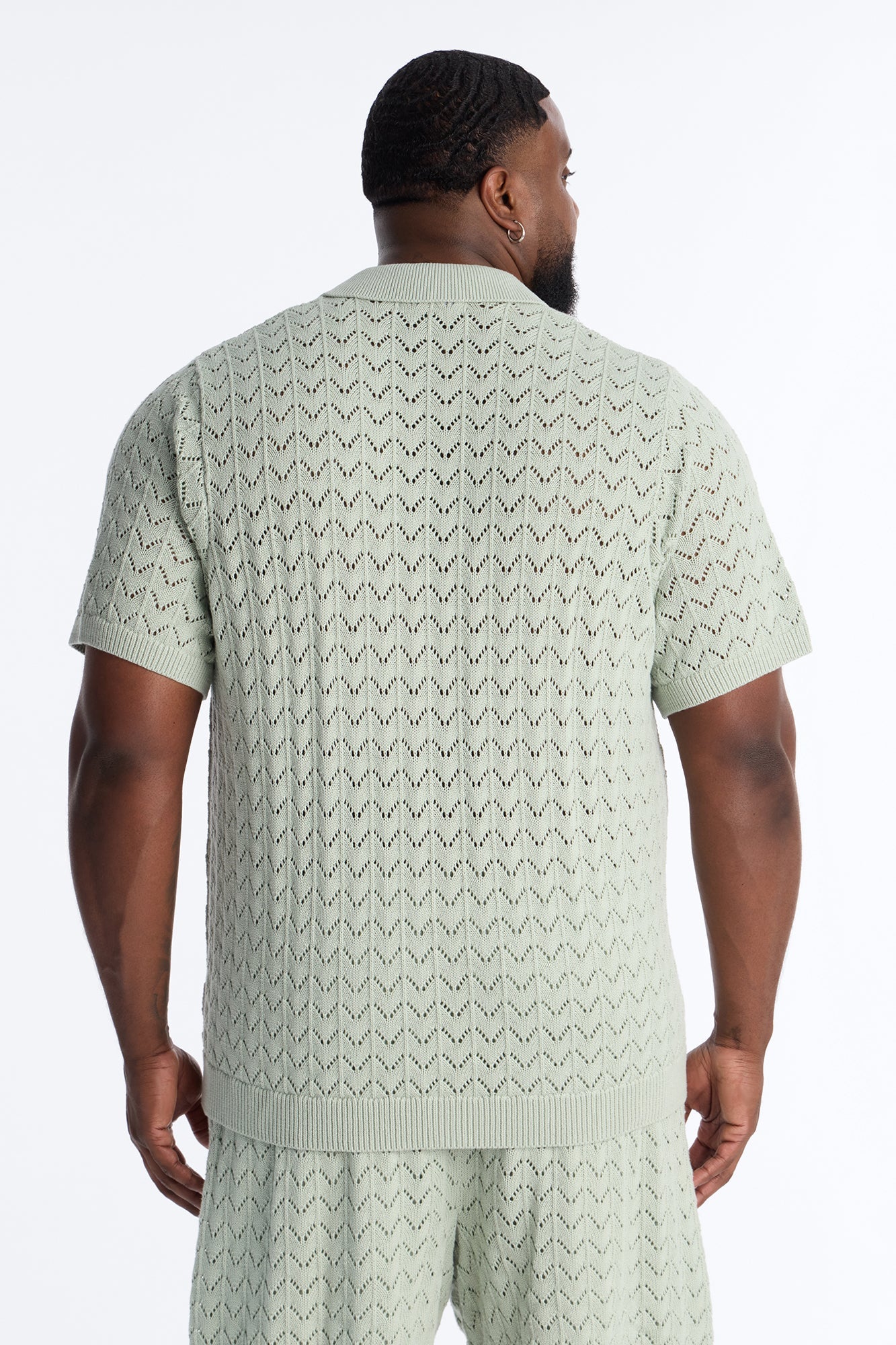 Waterfall Texture Open Knit Shirt - Sage