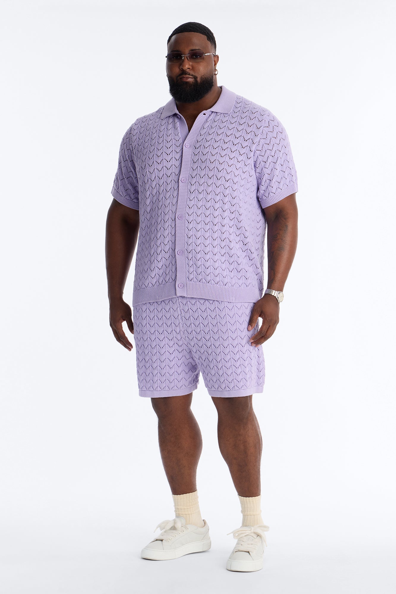 Waterfall Texture Open Knit Shirt - Lavender