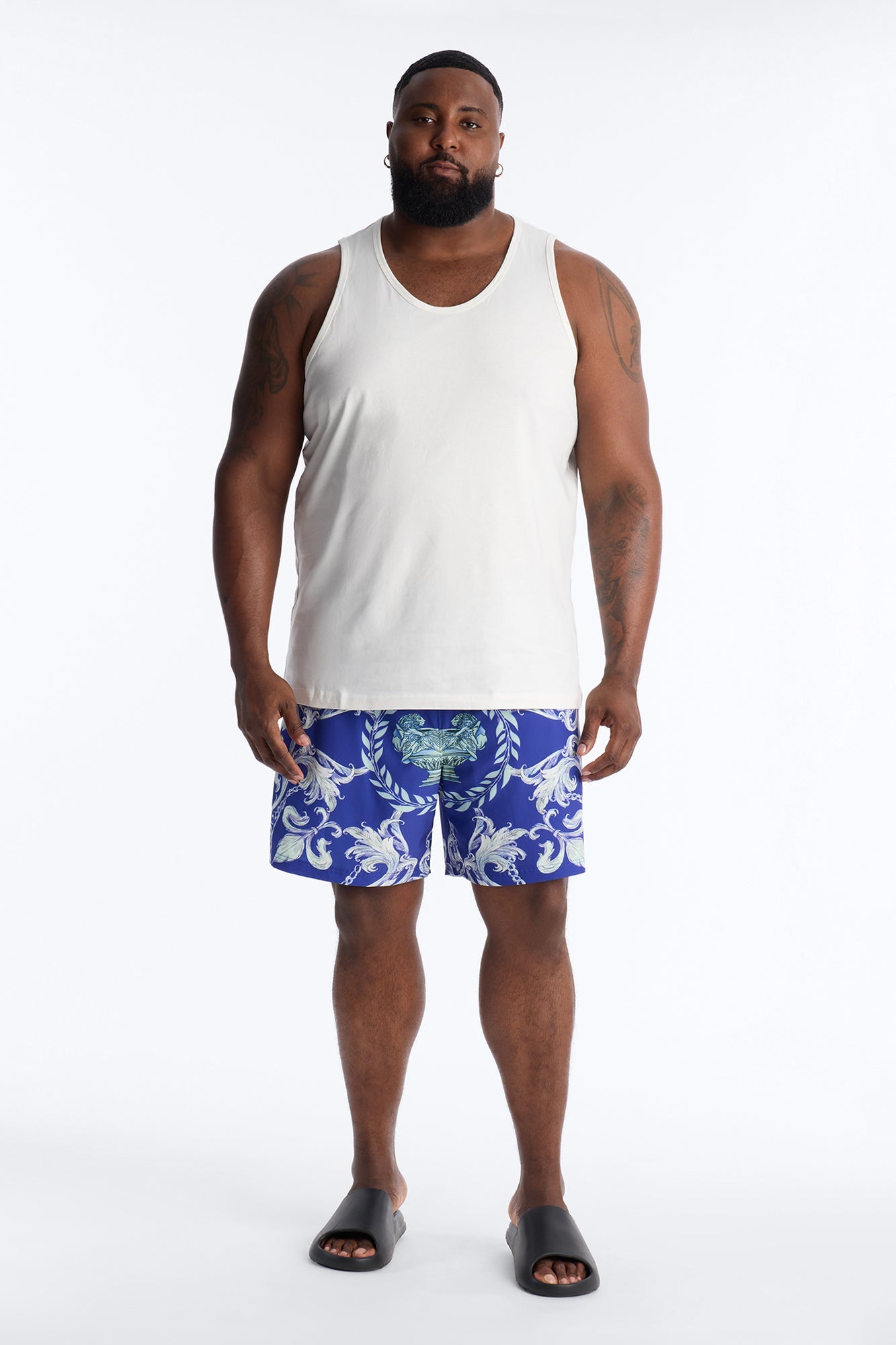 Interlinked Chain Baroque Swim Trunk 7″ - Blue
